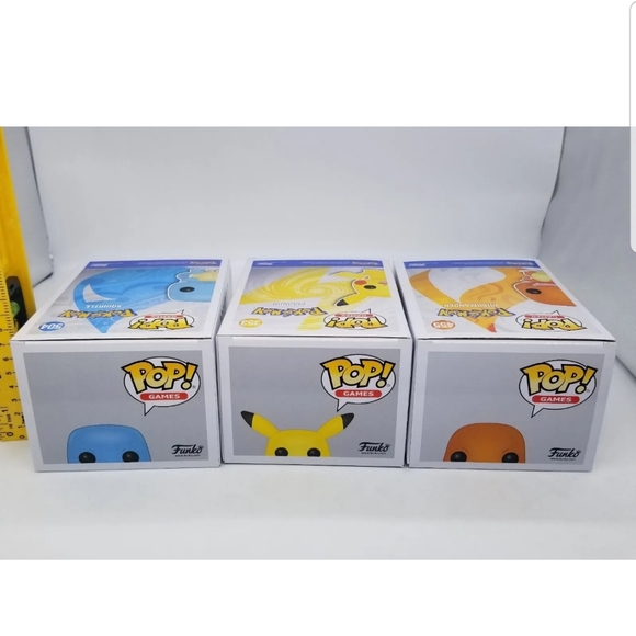 Pokemon Flocked Funko Pop! Pikachu Squirtle Charmander Exclusives with Protector - Picture 5 of 11